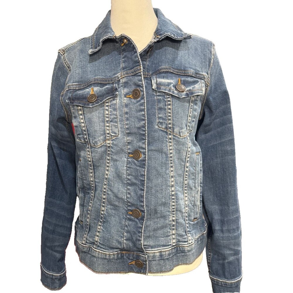 Lauren Conrad Womens Denim Jean Jacket XS Medium Wash Slightly Distressed Casual